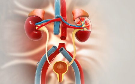 Human kidney medical diagram, anatomy of the kidney, cross section. 3d illustrationの写真素材