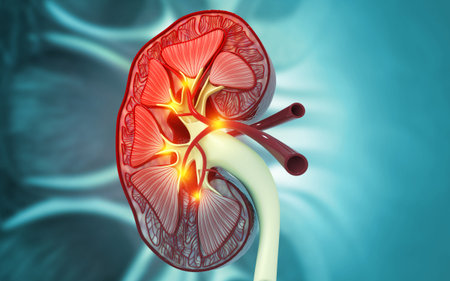 Human kidney medical diagram, anatomy of the kidney, cross section. 3d illustrationの写真素材