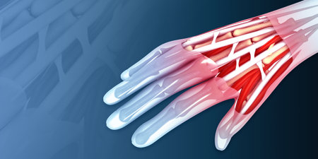 Human Hands Anatomy With Tendons, muscle, Arteries and Nerves. 3d illustrationの写真素材