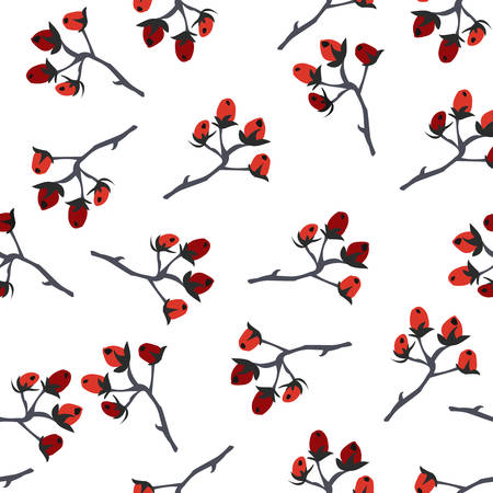 Red Berry Christmas Pattern. Hand Drawn. Whimsical Modern Style. Winter/Merry Christmas Collection. Vector Illustration. For wallpapers, cards, backgrounds, textiles, covers, etc.のイラスト素材