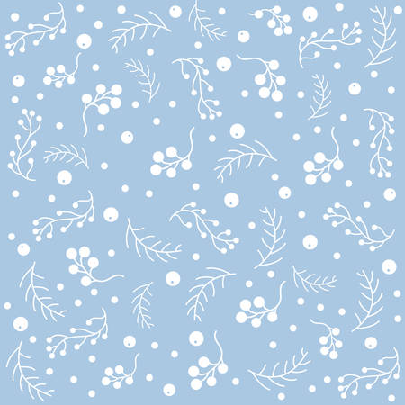 Seamless pattern with berries and spruce branches on a blue background. Vector illustration.Winter Collectionのイラスト素材
