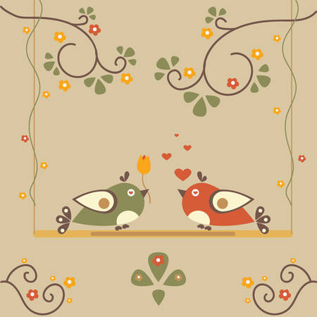 Love Bird Tree. Vector Card for Valentine Day. Vector Illustrationのイラスト素材