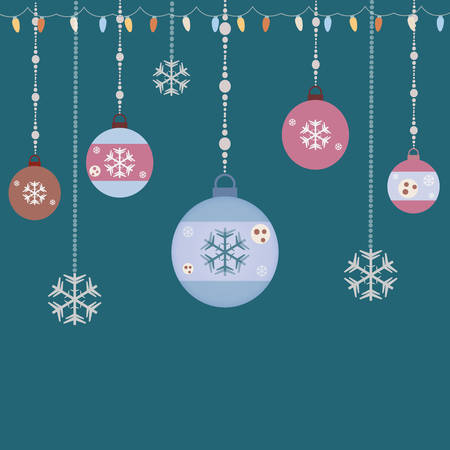 Hanging Decorative Christmas Set. Christmas Ball Ornaments with snowflakesのイラスト素材