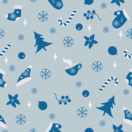 Winter Seamless Pattern. Merry Christmas, New Year, Winter Themes. Winter elements, seamless...