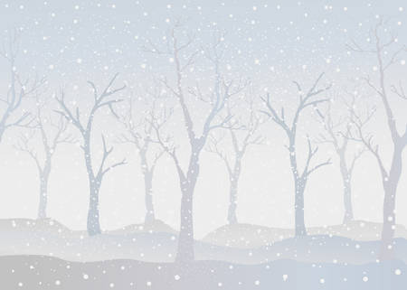 Winter Trees Background. Winter landscape with trees, snow. Snow In Forest. Vector Illustration. のイラスト素材
