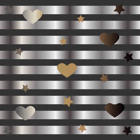 Gold and Silver Frame with Hearts. For Cards, postcards, backgrounds, covers etc. Suitable for Beauty and Luxury Products. Vector Illustration. Stylized Silver Lines on dark background.のイラスト素材
