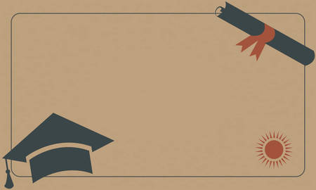Graduation Diploma and Cap on Paper Background. Retro Style. From Retro Graduation Collection.のイラスト素材
