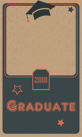 2018 Graduate Photo frame. Retro Style. Black and Orange on Paper Background. Flat Design. Vector Illustration.のイラスト素材