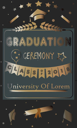 Graduation Ceremony Announcement. Rich Golden Style with golden glitter elements. Congratulations Graduates.のイラスト素材