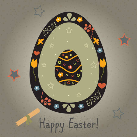 Festive Easter Egg with Cute Egg inside. From Happy Easter Collection. Creative Card. Vector Illustration.のイラスト素材