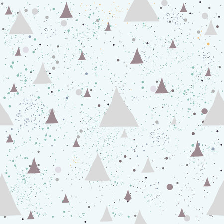 Cute Pattern with Golden triangles with pastel blue stripes. beige background with tiny dots.Hand...
