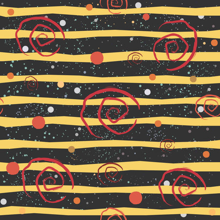 Cute Seamless Pattern with colorful ball on paper background with stripes. Hand Drawn. vector...