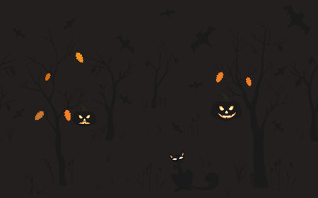 Halloween Background with silhouettes. Seamless Pattern. Halloween Vector Card, texture or background. Vector Art.の写真素材