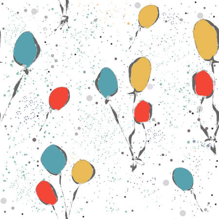 Seamless Funny Pattern with colorful balloons on dotted background. Hand Drawn Design. Vector Illustrationの写真素材