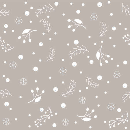 Seamless pattern with berries and spruce branches on a background. Vector illustration.Winter Collectionの写真素材