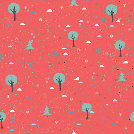 Tree Seamless Pattern on red background with dots. Vector Illustrationの写真素材