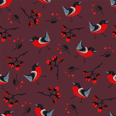 Cute Summer Seamless Pattern with colorful bird and berries. Vector Illustrationの写真素材