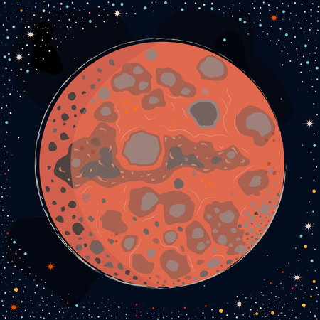 Red Planet Mars on dark background with stars. Vector Illustration