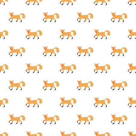 Seamless Pattern with orange foxes on white. Vector Illustration