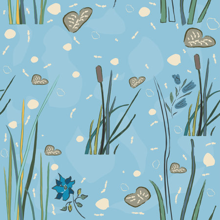 Seamless repeating pattern with lake reed. Hand drawn design. Vector Illustration
