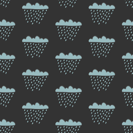 Seamless cloud pattern with drops of rain on dark background. Vector Illustration