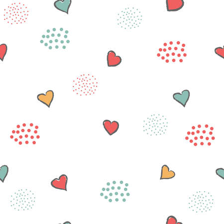 Creative Hand Drawn Seamless Pattern with Hearts.Great for wedding cards, postcards, t-shirts, bridal invitations, brochures, posters, gift wrapping, wall art, wallpapers, etc.Vector Illustration.の写真素材