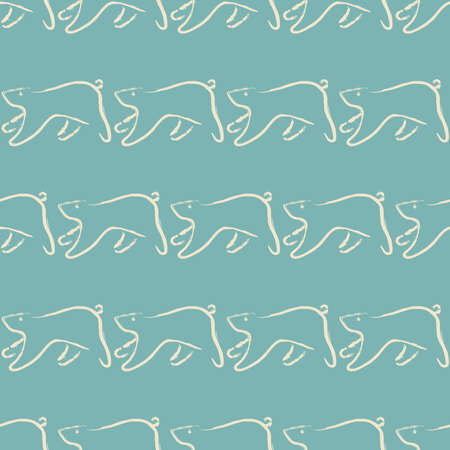 Seamless Pattern with funny running bears hand drawn in brush. Repeating Pattern.の写真素材