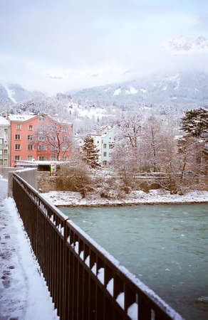Colourful houses in winter at Innsbruck, Austriaの写真素材