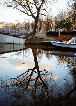Scenery canal at Amsterdam, Netherlandsの写真素材