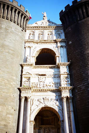 Entrance of Castel Nuovo (Maschio Angioino) in Naples, Italyの写真素材
