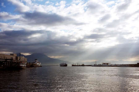 Seaview with Mount Vesuvius at Naples, Italyの写真素材