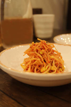 Beansprouts kimchi in South Koreaの写真素材
