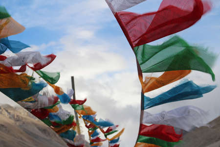 Tibet prayer flags at Everest Base Camp (EBC), Tibet.の写真素材