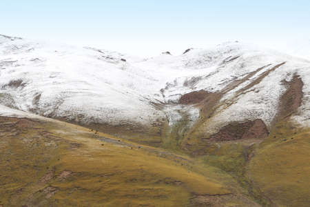 View of mountains with the snow on peak in Tibet, Chinaの写真素材