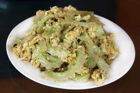 Stir-fried bitter gourd with egg in Tibet, Chinaの写真素材