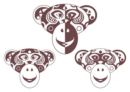 Year of the Monkey 2016 with three different face themeのイラスト素材