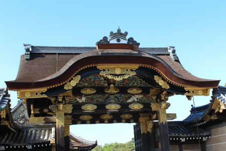 The karamon main gate to Ninomaru Palace is gilded with gold at Nijo Castle in Kyoto, Japanのeditorial素材