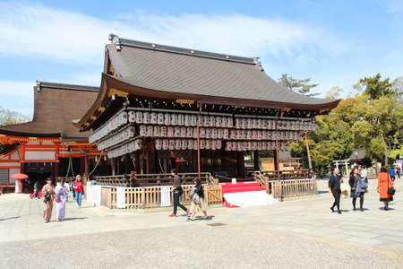 Tourist enjoy sightseeing at Yasaka Shrine Buden Hall Dance Stage, Kyotoのeditorial素材