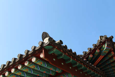 Traditional Korean ceramic roof tile with dragon image on Seokguram Grotto, Gyeong-ju, South Koreaのeditorial素材