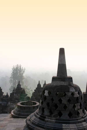 Borobudur Temple with the mysteries forest surrounding at dawn, Yogyakarta, Indonesiaの写真素材