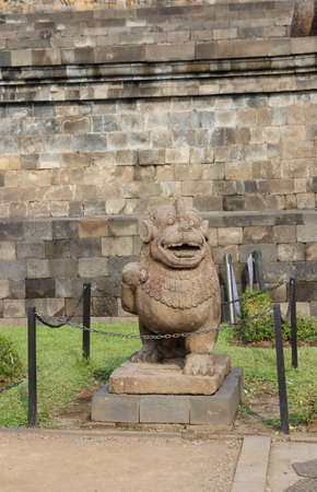 Entrance of Borobudur Temple with the Lion Guardian statue, Yogyakarta, Indonesiaの写真素材