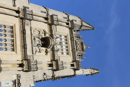 Bodleian Library Tower of the Five Orders in Oxford with the blue clear sky, London