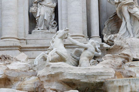 Statue and horse sculpture of Trevi Fountain (Fontana di Trevi) in Rome, Italyの写真素材