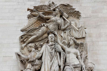 Sculptural group The Triumph of 1810 (Le Triomphe de 1810) which is  Napoleon crowned by the goddess of Victoryのeditorial素材