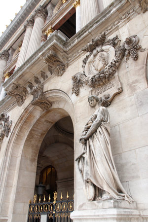 Sculpture of the Drama by Falguere with the Cimarosa that decorate the facade of the Opera Garnier