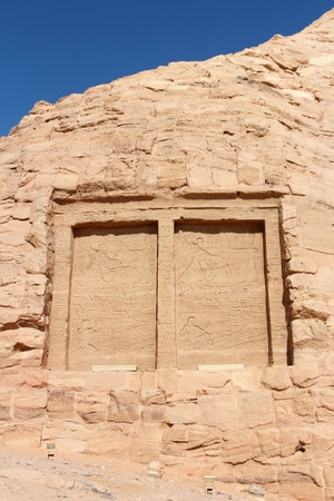 Bas-relief inscriptions on the mountain before the Great Temple of Abu Simbel, Aswan