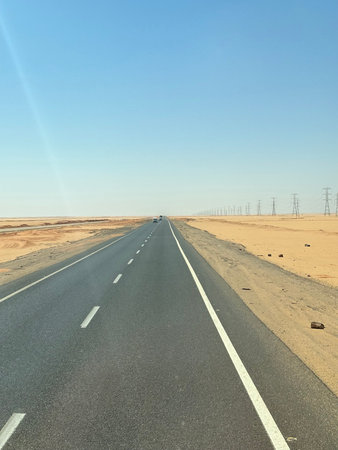 Highway towards Aswan, Egyptの写真素材