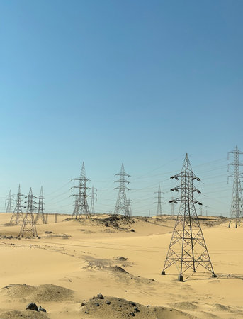 Desert scenery on the road trip back from Great Temple of Abu Simbel to Aswan, Egyptの写真素材