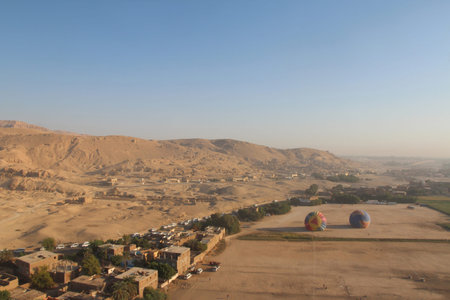 Luxor landscape with hot air balloon ride in the morning, Egyptの写真素材