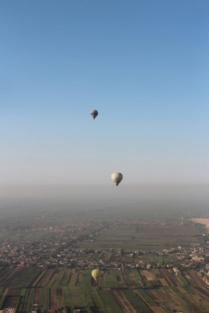 Luxor landscape with hot air balloon ride in the morning, Egyptの写真素材